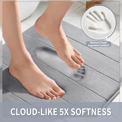 Yimobra Memory Foam Bath Mat, Super Soft Absorbent Non-Slip Bathroom Rug, 24x17 Grey