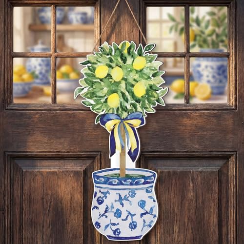 Chinoiserie Lemon Tree Wooden Door Hanger - Large Summer Front Door Decor