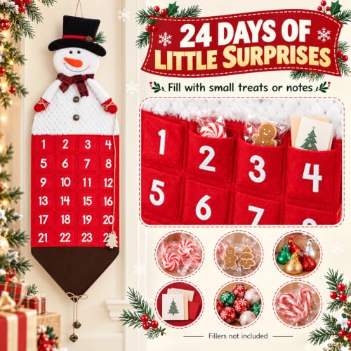 Heyaner 24-Days Christmas Advent Calendar Snowman Wall Hanging Countdown with Pockets