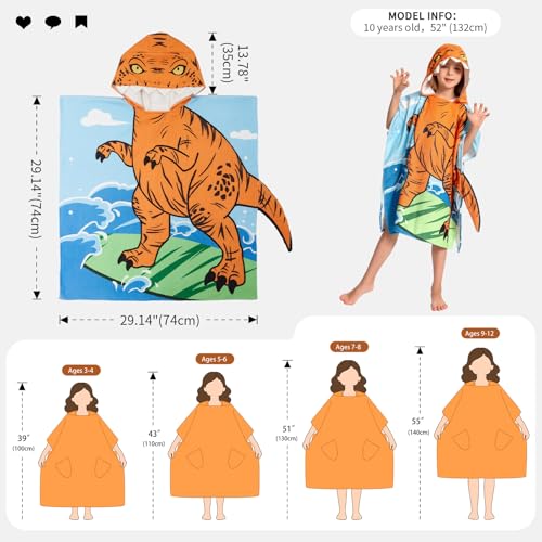 Kids Hooded Surf Poncho Beach Towel - Microfiber Wearable Swim Robe (Ages 3-12)