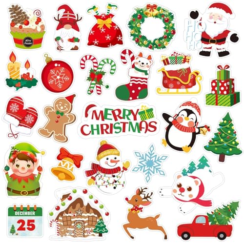 MARFOREVER 50 Pcs Christmas Window Gel Clings – Merry Christmas Design Kit