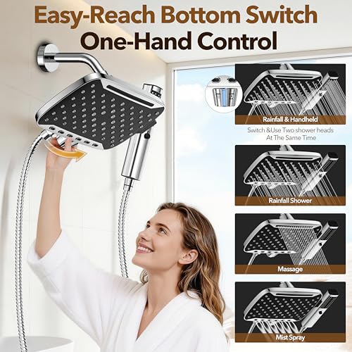 10-Inch Dual Shower Head Combo with Handheld Spray and 71-Inch Hose