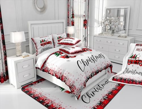 Homewish Christmas Truck Pine Tree Queen Comforter Set with Pillowcases - Holiday Bedding