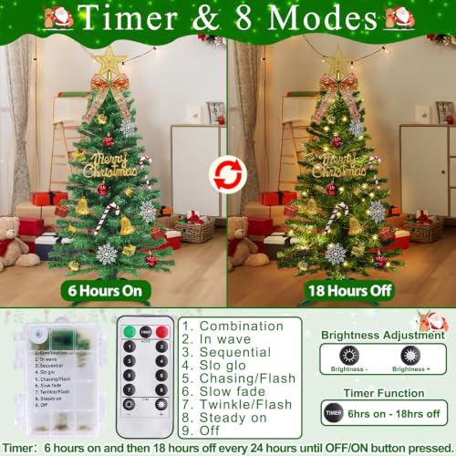 AMENON 3FT Artificial Mini Christmas Tree with Remote – Green Tabletop Tree