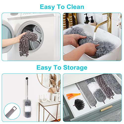 12-Piece Microfiber Duster Set with 100-Inch Extendable Pole for High Ceilings