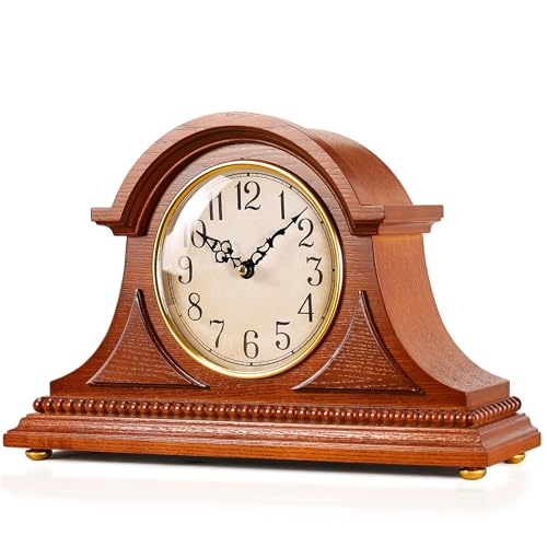 Wooden Mantel Clock with Melodious Hourly Chimes and Nighttime Mute Mode