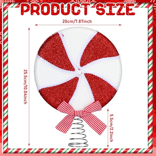 Arrowbash 10in Christmas Candy Tree Topper Peppermint Swirl with Red & White Bow