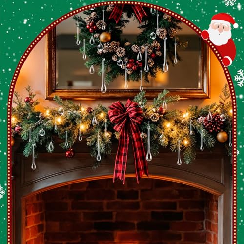 BINBE 200Pcs Acrylic Crystal Teardrop Christmas Ornaments 6 Styles – Clear
