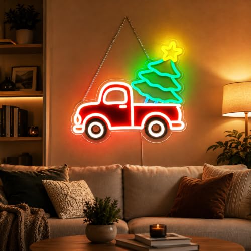 Christmas Truck LED Neon Sign - Holiday Wall Decor with Xmas Tree