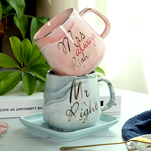 Mr. and Mrs. Coffee Mug Gift Set - Mr Right & Mrs Always Right, Wedding & Engagement Gift, Luxury Box