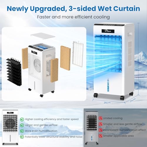 Portable Evaporative Air Cooler 8L 3-Speed Oscillation Remote Black