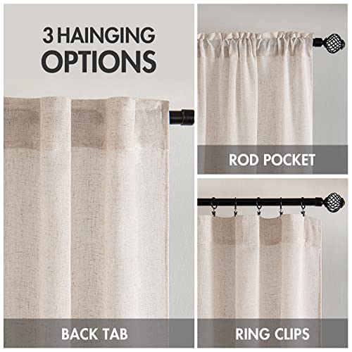 MIULEE Linen Textured Semi Sheer Curtains 52x84 Inch Rod Pocket Drapes