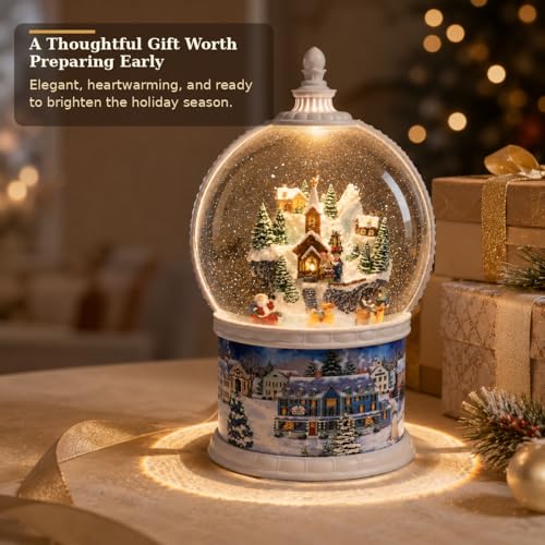 10.24" Lighted Musical Christmas Snow Globe Lantern with Rotating Santa