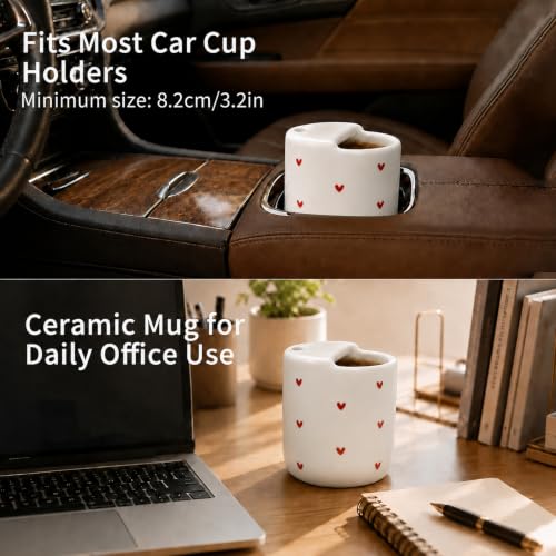 KOIMYSA Red Heart 12oz Ceramic Coffee Mug with Silicone Sleeve & Lid