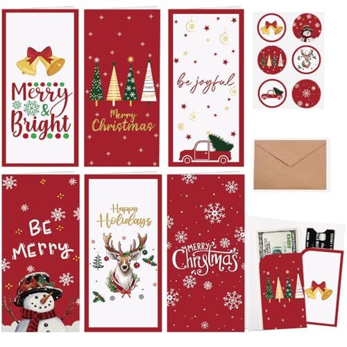 30 Pack Christmas Money Holders with Envelopes - Holiday Gift Card & Cash Gift Set