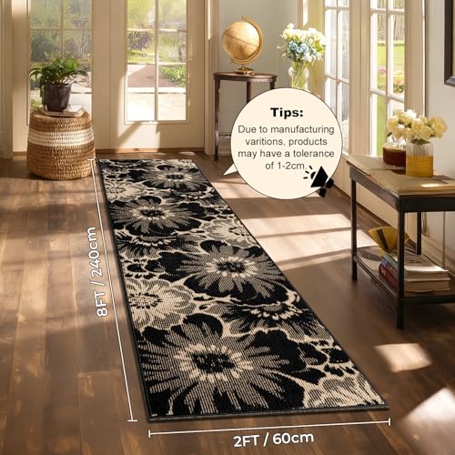 2x8 Floral Hallway Runner Rug, Non-Slip Washable Boho Kitchen Carpet