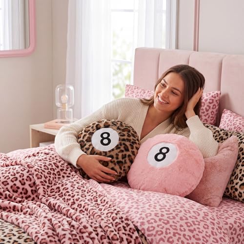 14-Inch Pink and Cheetah Print 8-Ball Plush Throw Pillow, 2-Pack