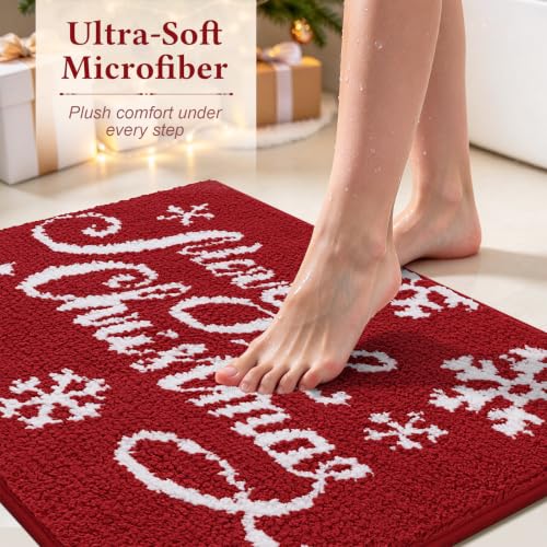 Christmas Snowflake 3-Piece Bath Rug Set with U-Shaped Mat, Non-Slip 18x26/18x48/20x24, Absorbent Soft Microfiber