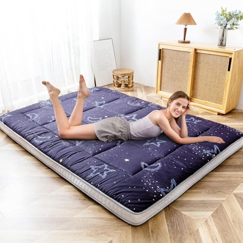 Full Size Japanese Floor Futon Mattress, Quilted Moon and Star Sleeping Pad