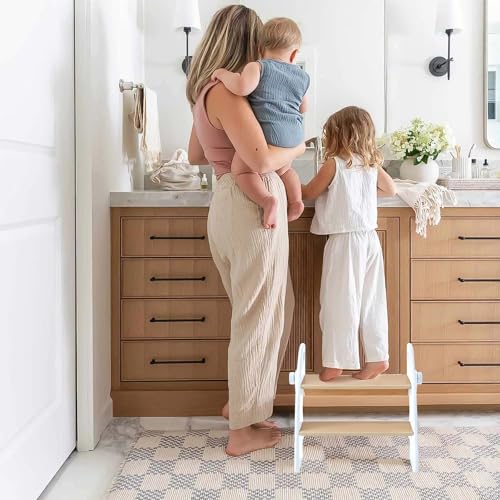 Foldable 2-Step Stool for Kids, Non-Slip Wooden Toddler Step Stool