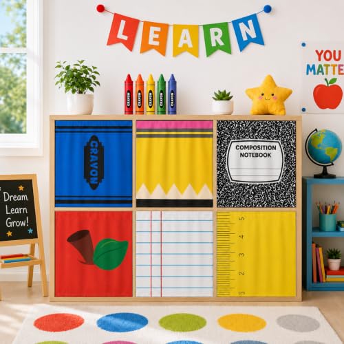 Self-Adhesive Classroom Shelf Curtains - 24 x 24.6 Inch Privacy Cabinet Covers