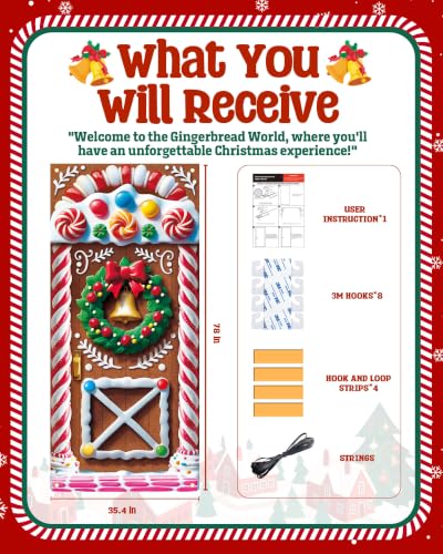 Christmas Door Cover with Wreath and Gingerbread House Pattern - Front Door Decoration