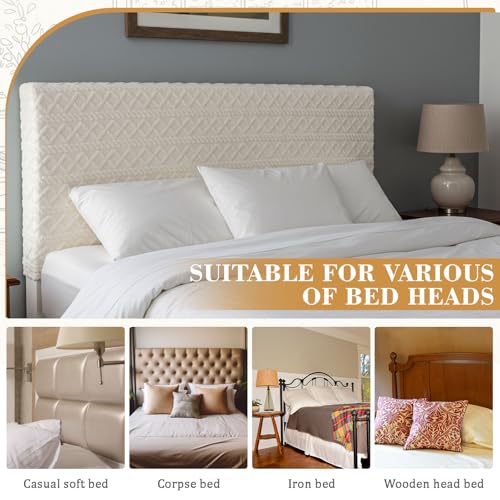 Queen Size Jacquard Bed Headboard Cover - White Dustproof Protector