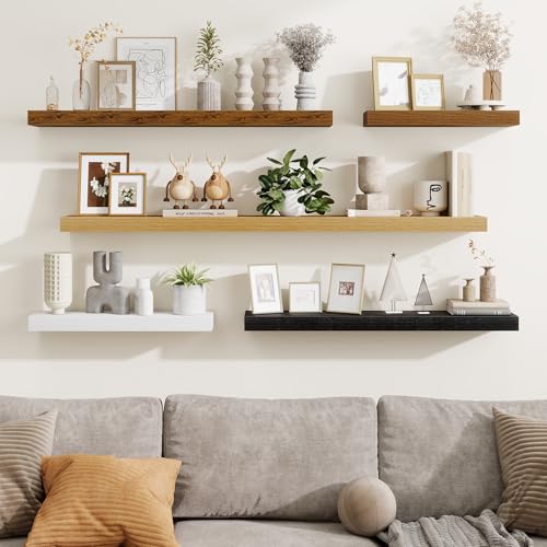 20-Inch Rustic Floating Shelves, Set of 2 Wood Wall Mounted Storage Shelves