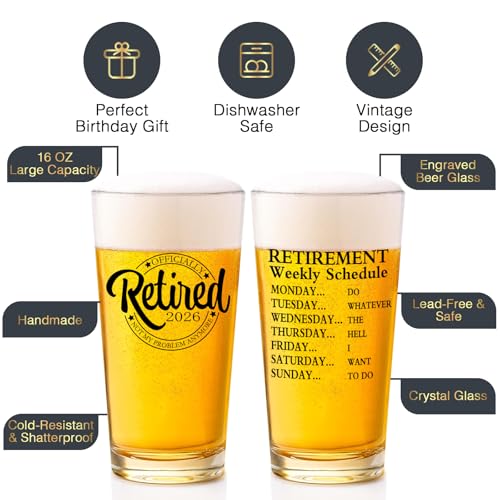 2026 Retirement Beer Glass Gift Set with Coaster and Bottle Opener