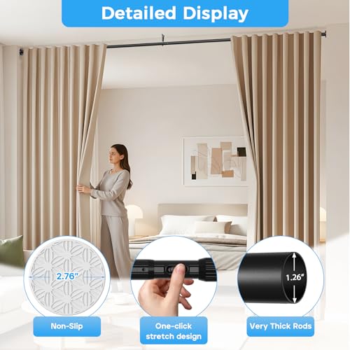 Heavy Duty Adjustable Tension Curtain Rod 41-144 Inch, No Drill