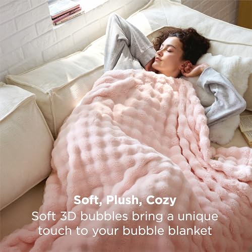 Bedsure 3D Fleece Bubble Throw Blanket for Couch, Soft Light Pink 50"x60"