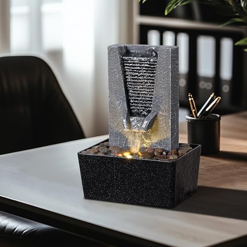 Desktop Water Fountain with LED Light, Small Zen Waterfall for Office Decor