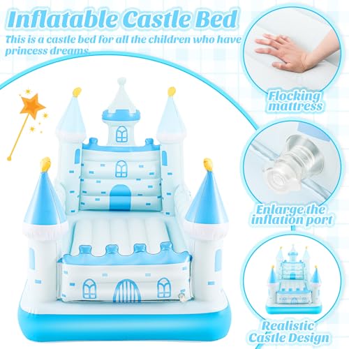 Inflatable Toddler Travel Bed with Safety Bumpers and Air Pump - Castle Design