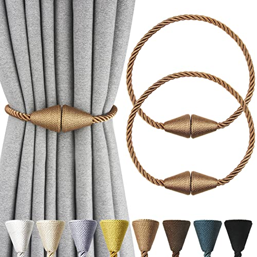 Magnetic Curtain Tiebacks - 2 Pack Decorative Braided Rope Holdbacks