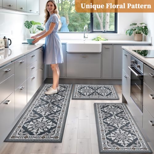 3-Piece Kitchen Rug Set, Non-Slip Washable Floor Mats for Kitchen & Home