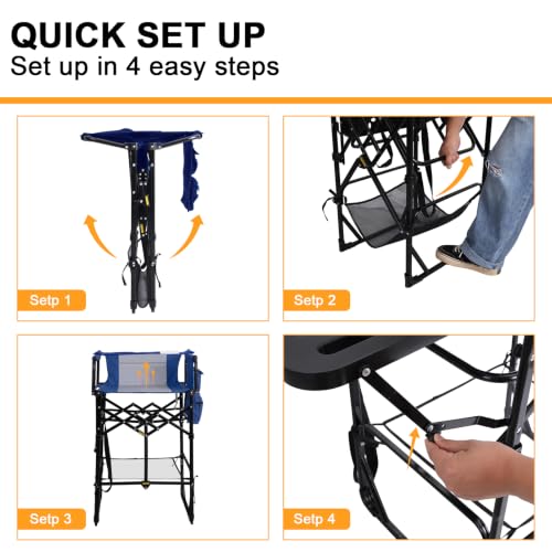 2 Pack Extra Tall Folding Camping Chairs with Side Table, 400 lb Capacity