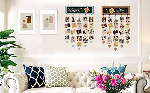 Wall Hanging Photo Collage Display Board with 30 Clips and Magnetic Blackboard