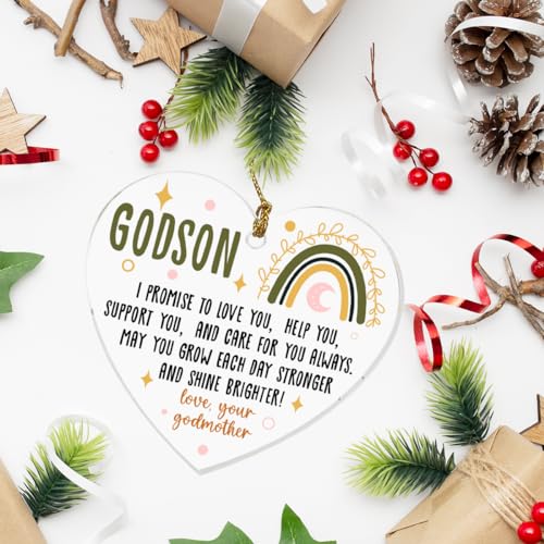 NKBINLILI Godson Gift Heart Ornament Keepsake Sign C - Birthday Christmas Graduation Baptism