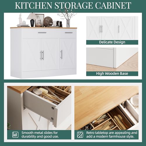 42-Inch Modern Farmhouse Buffet Sideboard Cabinet with Storage and Shelves