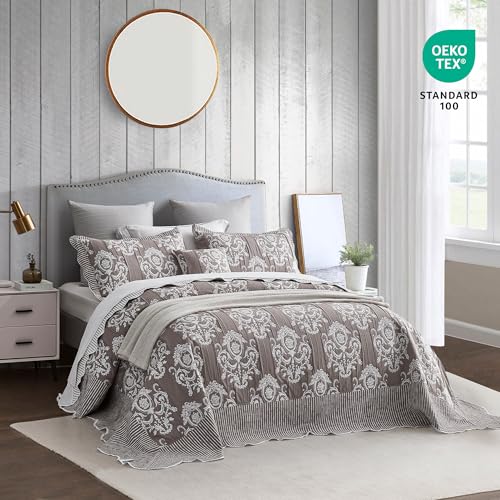 Alaskan King Oversized Bedspread Set - 5-Piece Reversible Quilt (138x122)