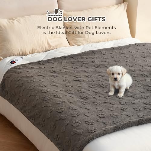 Heated Throw Blanket 50x72 Inch with Paw Print, Sherpa Fleece Electric Blanket