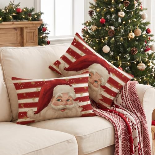 AVOIN ColorLife Christmas Red Santa 12x20 Inch Pillow Covers (Set of 2) Red / 20" x 12"