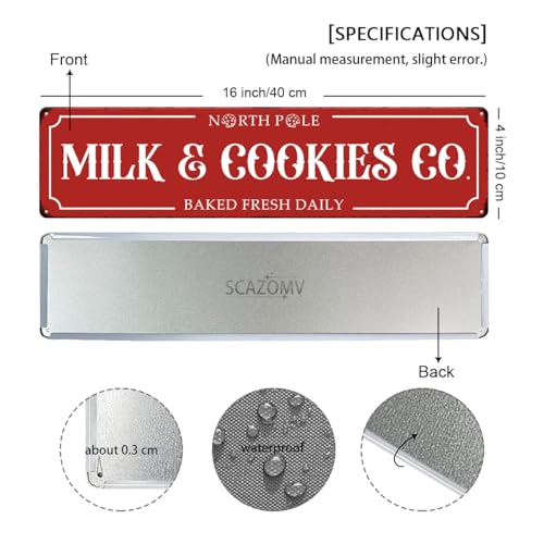 North Pole Christmas Metal Sign 16x4 Vintage Baked Cookies & Milk Plaque - SCAZOMV