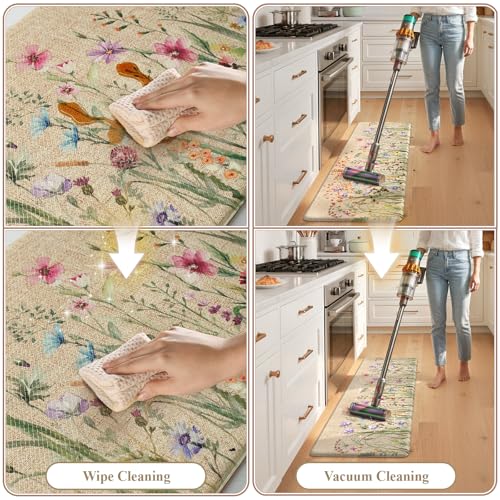 Anti-Fatigue Kitchen Mat Set, Cushioned Floral Floor Rugs 2-Piece