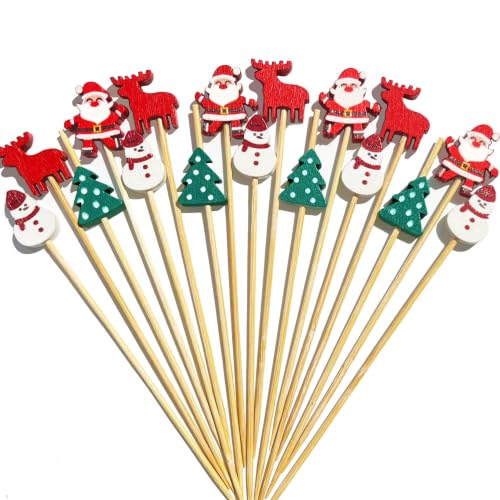 Christmas Cocktail Picks 100Pcs - Santa, Snowman, Tree & Elk Toothpicks (Variation: Christmas Cocktail Picks)