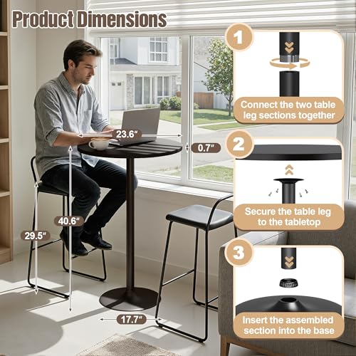 Round Bar Height Pub Table, 41-Inch Tall Cocktail Table with Metal Base