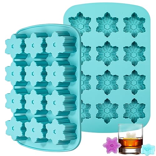 Kamehame Snowflake Ice Cube Mold Set 8.15 x 5.4 x 0.7 inches, 2-Pack, Silicone Christmas Snowflake Trays for Drinks & Desserts, Blue
