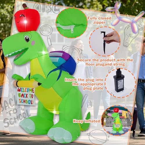 6FT Back to School Dinosaur Inflatable Decoration with LED Lights