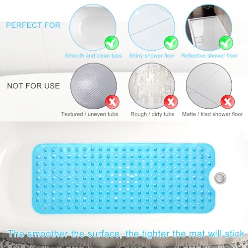 Extra Long Non-Slip Baby Bath Mat, 40 x 16 Inch Shower Mat with 200 Suction Cups