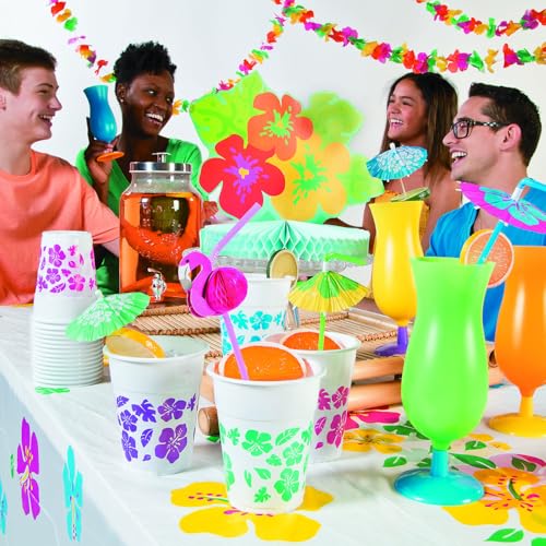 Neon Plastic Cocktail Glasses 14oz, 60 Pack - Unbreakable Tropical Party Drinkware